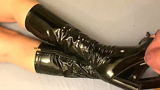 Peeptoe Fetish Boots on bed