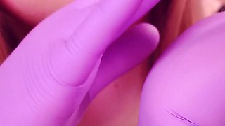 Asmr: Purple Nurse Gloves and Gold Glitter Watch. Arya Grander