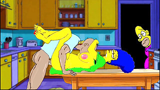 Married Housewife Gets Fucked on the Kitchen Table While Her Husband Stands Quietly Behind the Door and Watches