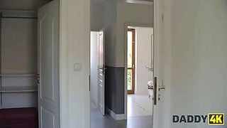 Daddy4k. young skinny lady was so adorable so she displayed her boyfriend's dad what the real deepthroat is