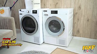Faux hostel utter scene - Lia Lin's flawless ass prays to be pumped as she's stuck in a washing machine