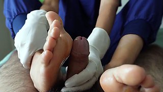 Nurse Footjob - Nurse Extracts Sperm Sample With Her Feet -