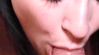 Cute 18 Year Old Brunette Gives a Sensual Blowjob with Tongue and Swallows All the Cum with a Dick
