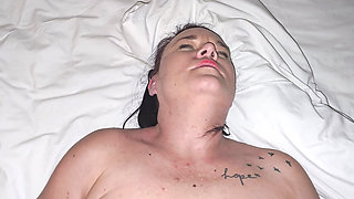 CHEATING SLUT WIFE gets CREAMPIE after pussy licking and rough pussy play in a hotel room
