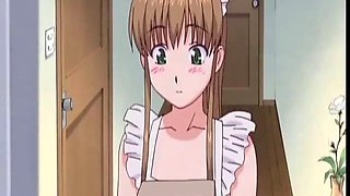 Hot maid in a bare apron pleases master
