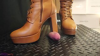 CBT and Cock Crush Trample in Brown Knee High Boots with TamyStarly - Ballbusting, Bootjob, Shoejob