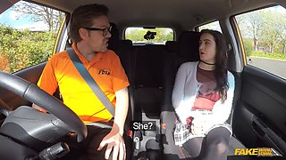 Fake driving school - nineteen year senior dark haired learner entices instructor in car xxx romp