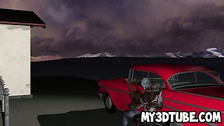 Hot 3D cartoon redhead babe gets fucked by a zombie
