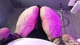 POV Ass and Feet Worship Mistress in Black Fishnet Pantyhose