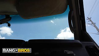 Bangbros - Amiee Cambridge sucks johnny's giant pecker in the bang bus before taking a facial cumshot