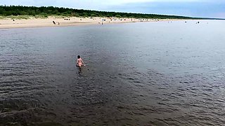 public beach masturbation with a really hot bikini chick