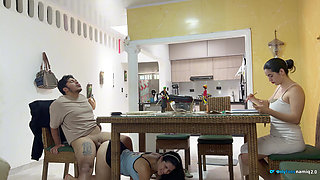 I fuck my girlfriend's daughter 18+ at the table while she doesn't see us!