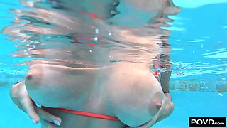 Aubry Babcock Plays With Juan's Thick Pool Noodle