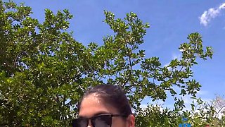 Hot brunette amateur MILF rides hubbys cock