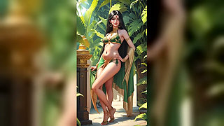 Indian beauty Priya desi bhabhi green bikini dance in temple garden (Ai model)