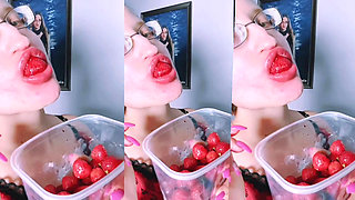 Asmr Strawberry Eating - Asmr, Eye Glasses, Gianess, Lipstick, Big Lips, Mough, Food, Face Fetish, Long Nails