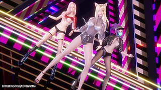 Mmd Babymonster - Batter up Ahri Evelynn Akali Sexy Striptease League of Legends Hentai Uncensored 4K 60fps