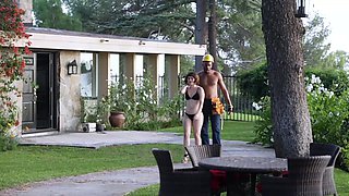 Brunette bombshell Jovan and sizzling Yhivi indulge in a steamy interracial fling by the pool