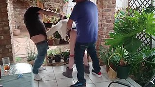 Amateur Threesome Fucking Our Stepsister in the Garden