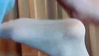 White Nylon Pantyhose Footjob - Soft Asian Feet Make Him Cum Hard
