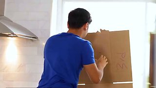 Latina stepson and guy have shower threesome