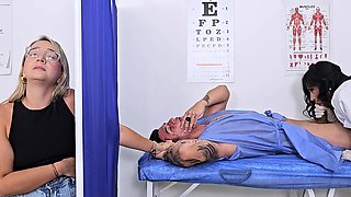 Lustful latina doctor seduced her patient while his gf was sitting behind the screen
