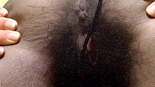 Open Wet Bush and Hairy Ass in Pantyhose (close-up) Facesitting POV