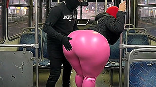 Big Ass Girl in Black Pants Gets Pressed in the Bus and Ends in Black Thong