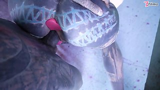 Glasses wearing tattooed chick enjoys the tattooed pecker hardcore dp and facial cumshot