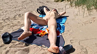 Beach Exhibitionist, Gaping My Pussy at Public Beach