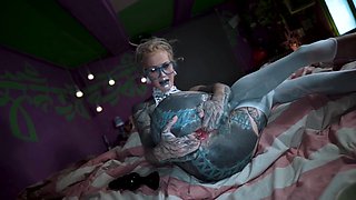 Close up with teen blonde sex doll rubbing her cunt