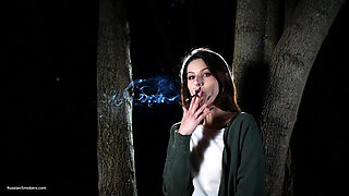 Sweet Russian Girl Smoking Cigarette Outdoor Daylight