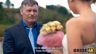 Kinky Bride Fucks Groom in Hound Mask - Outdoor Wedding Sex with Natural Tits