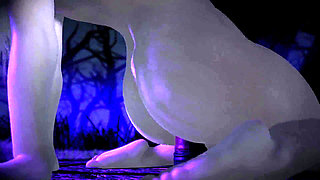 Blonde chick riding dildo in the forest : 3D Porn