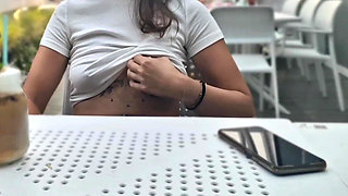Flashing Boobs in a Restaurant