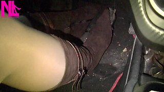 Driving in Nude Pantyhose and Bworn Buckled Pumps