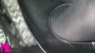 Pedal Pumping in Black Pantyhose and Grey Patent High Heels