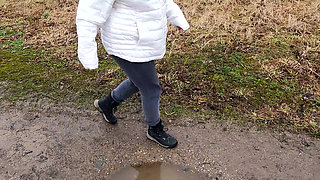 Slapping Her Naked Tits in the Tunel