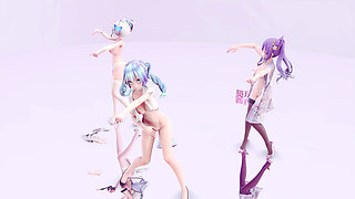 [mmd] Radiant Hatsune Katsuharu Hurly Burly Three-person Striptease Erotic Uniform