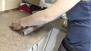 Sexy MILF Wife in Stockings & Heels Teases with No Panties - Big Ass & Shaved Pussy Closeup