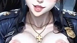 Anime Cute Police Officer Showing Boobs, Ai Animation