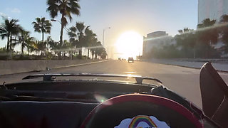 Town Slut Flashes Perky Boobs in Convertible on the Highway
