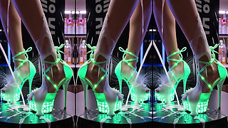 Hot high heels on a counter in a nightclub with messy cumshots on legs, feet and heels. AI-generated