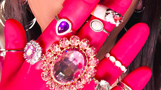 All In Pink! The Fabulous Smoker Tina Snua Wears Pink Latex Gloves & Rings & Smokes A cigarette For You