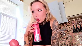 Blonde tight pussy babe solo toy fun in glamour masturbation