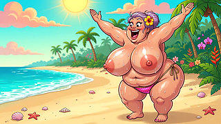 Busty Granny Huge Boobs Beach Tease - New Ai Style