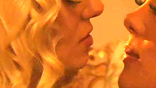 Vintage Lesbian Seduction - Curly Blonde and Brunette Beauty Make Love on the Sofa