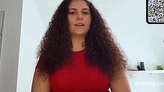 German brunette with long hair plays solo in beautiful