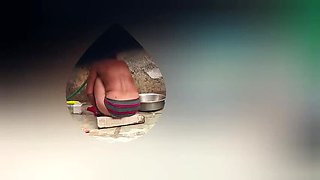 Step Sister Caught Cleaning Pussy Hair and Bathing in Open Outdoor Bathroom