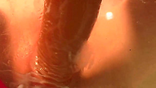 Close up Creamy Dildo Fuck & Masturbation Thru the Glass Table